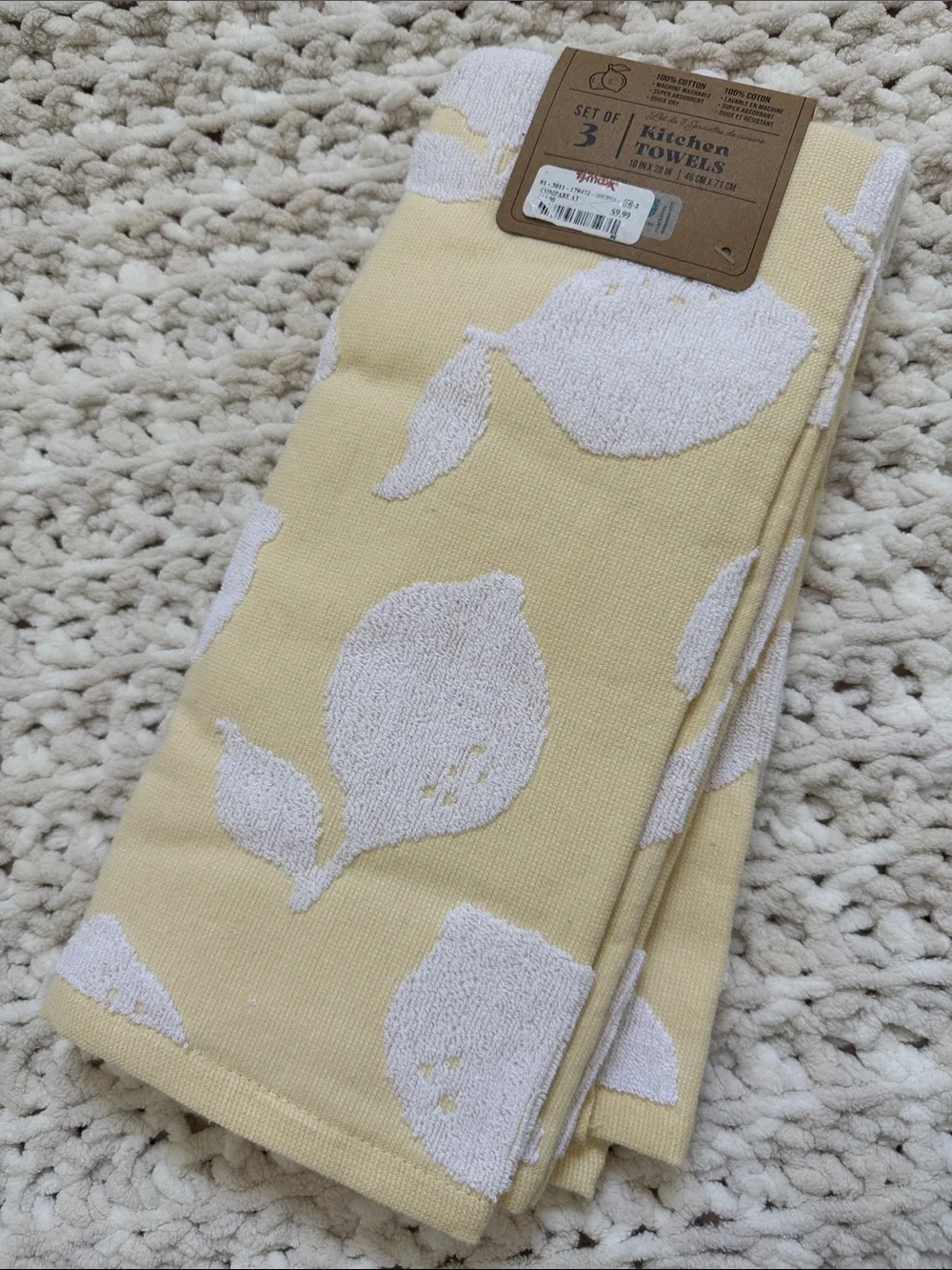 Lemon Print Cotton Hand Towel Set - 3 Pack